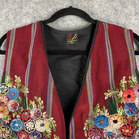 Casa Maya Guatemalan Vest Womens XL Floral Embroidery Huipil Boho Folk Artsy - Picture 2 of 14